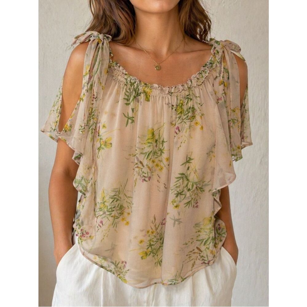 A loves A Fern Pattern Silk Floral Blouse XS